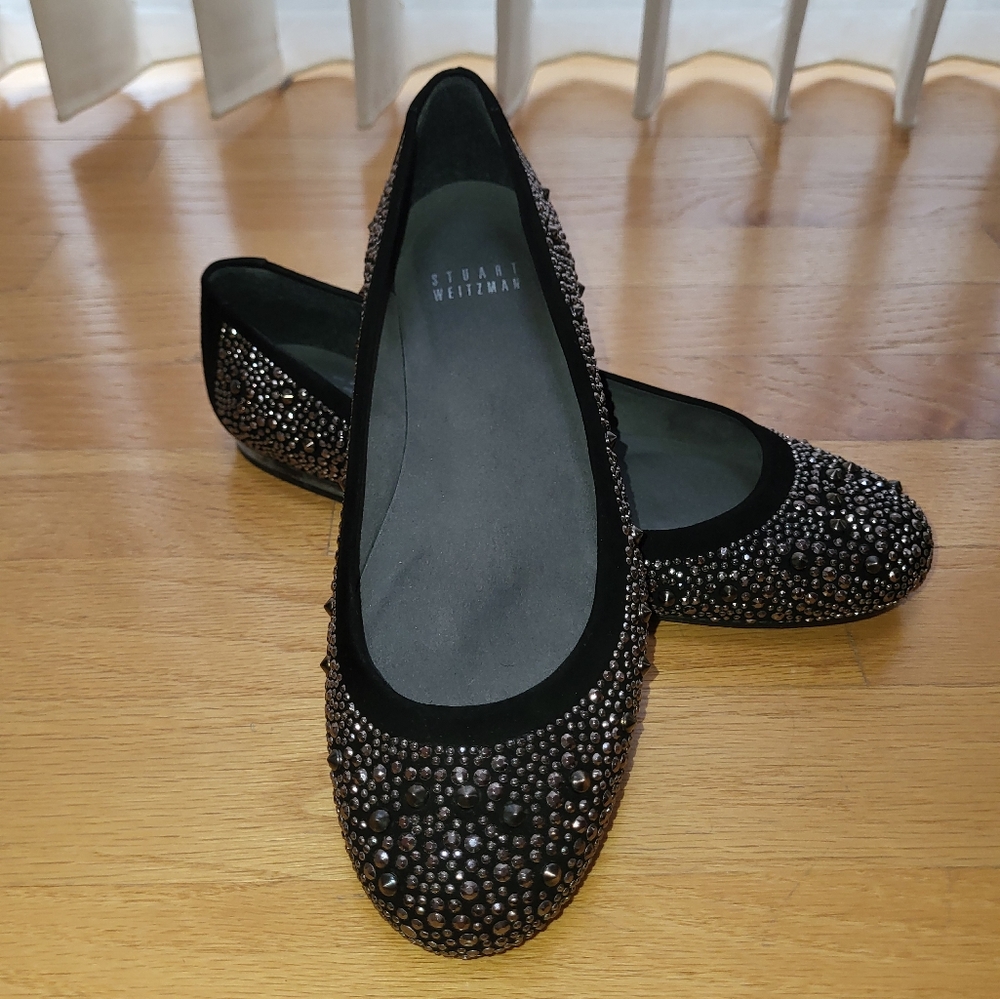 Stuart Weitzman Nubeads Flats Suede Black Studded Size 6